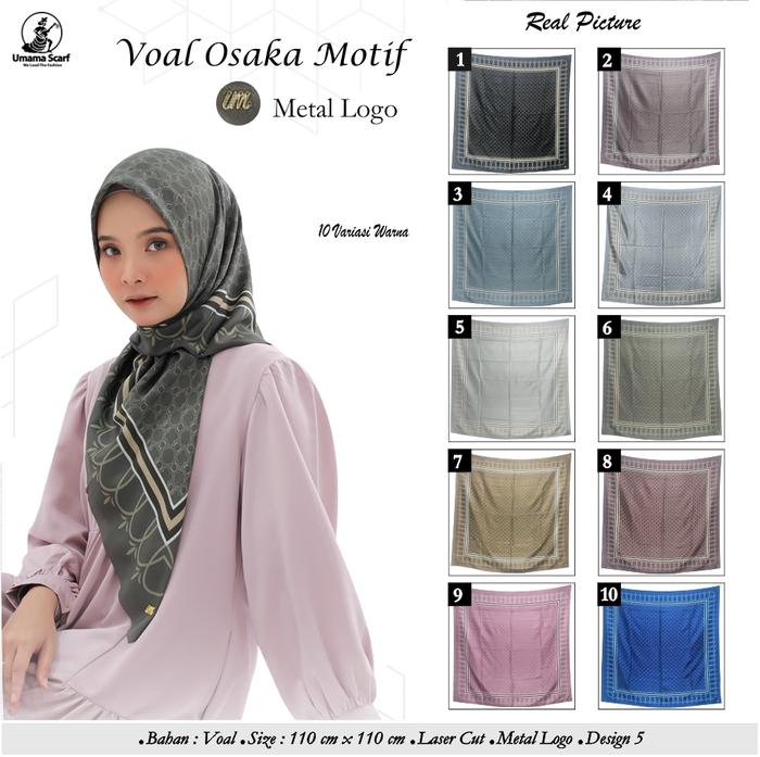 Jilbab Segi Empat Premium Voal Osaka Motif 5 Metal Logo by Umama Ori
