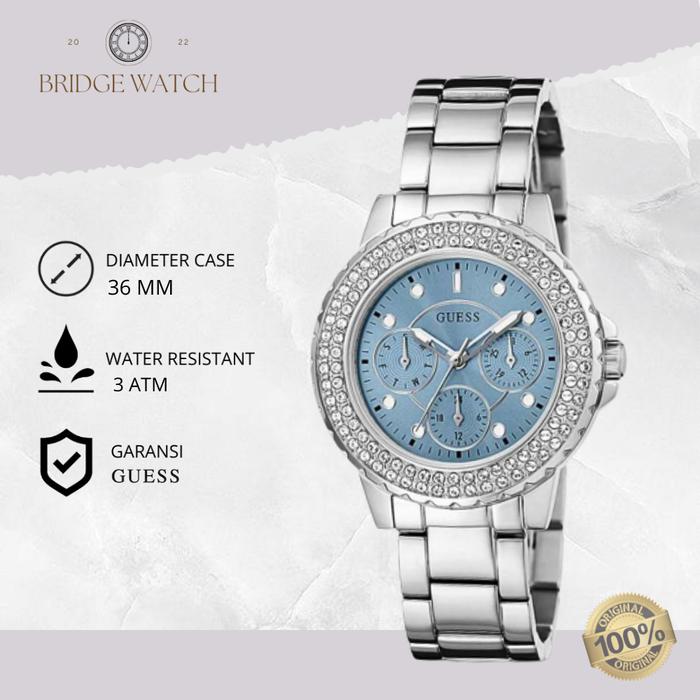 Jam Tangan Wanita Guess GW0410L1 Chronograph Stainless Steel Silver Mewah Original