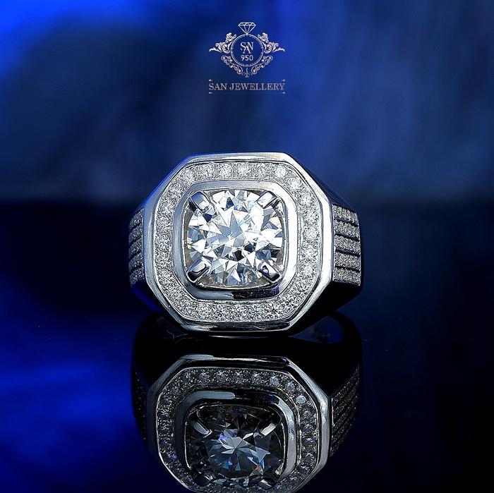 Cincin Perak Asli 950 Pria EB03 – Emban Custom Ikat Batu Akik Permata SAN950