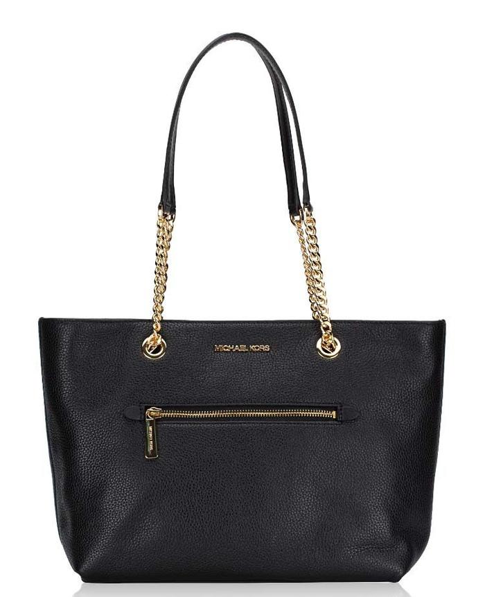 Michael kors jet set item medium leather front zip chain tote black