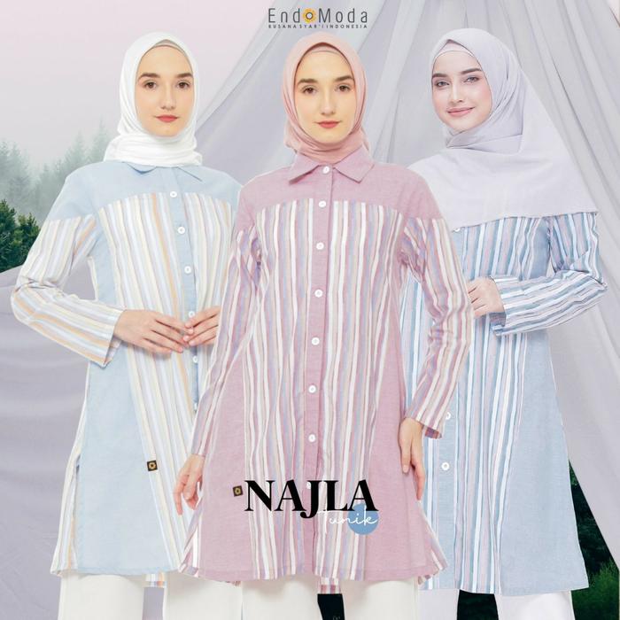 baju tunik wanita lengan panjang motif garis najla endomoda