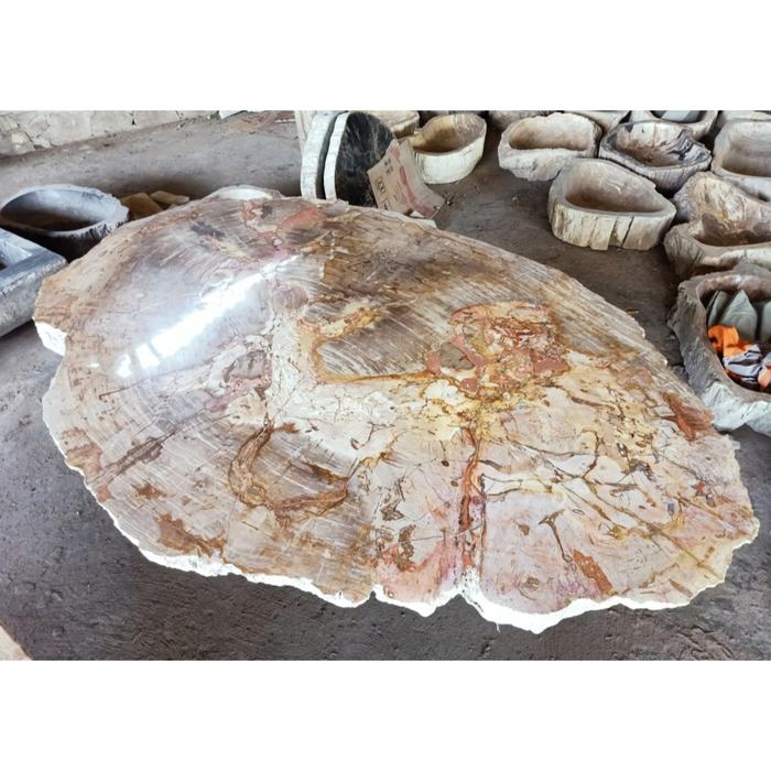 Top Table Batu Fosil Kayu Natural
