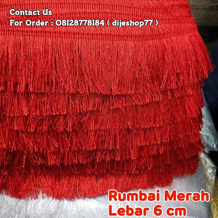 renda rumbai merah ruby / rumbai kostum / renda rumbai jilbab sajadah