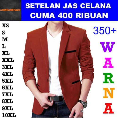 SETELAN Jas Pria Blazer Cowok Celana 400 MERAH BATA TUA LIS HITAM