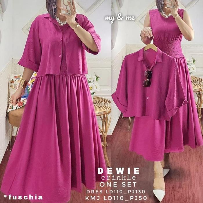 NEW DEWIE SETELAN DRESS MIDI OUTER WANITA LD 110CM CRINKLE PREMIUM