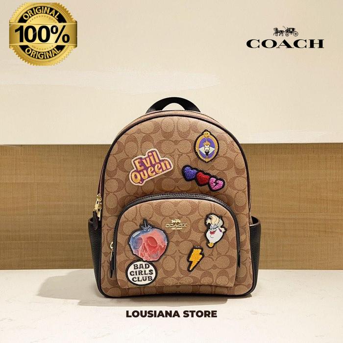 CoachN X Disney Backpack Court In Signature Canvas With Patches  Gold