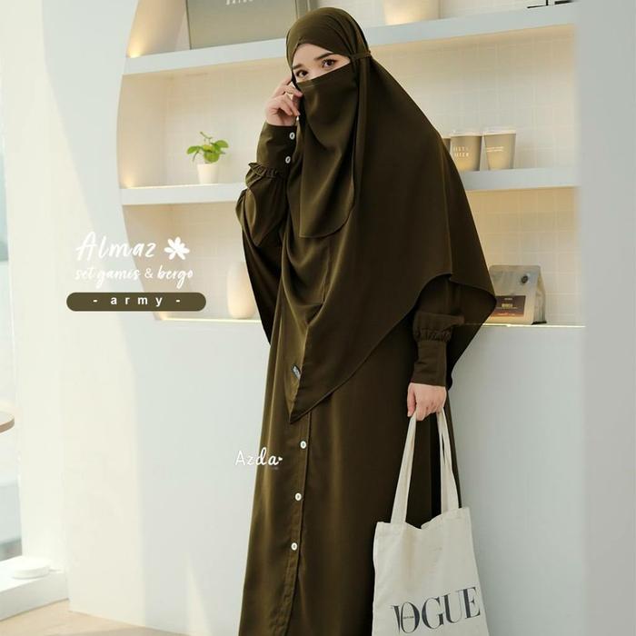 Set Gamis Almaz Azda , Gamis jilbab dan free cadar Almaz Azda