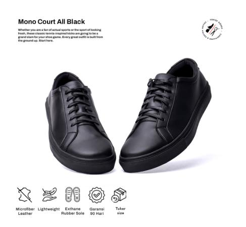 Sepatu Casual Pria Portee Goods Mono Court Classic All Black ORIGINAL