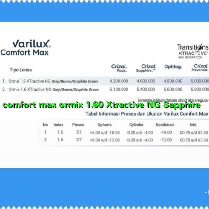 Essilor Varilux Comfort Max 1.60 Ormix Xtractive NG Sapphire Promo