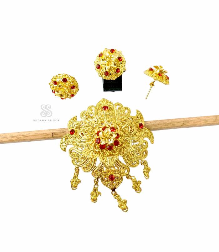 Set Bros Alpaka Jinar Merah Gold Plated Bali