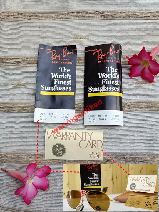 Brosur dan Warranty Card Rayban B&L U.S.A. Original