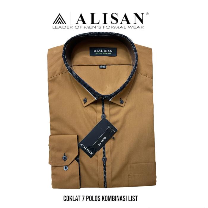 Kemeja Alisan Motif Kombinasi List Coklat 7 Lengan Panjang Slimfit