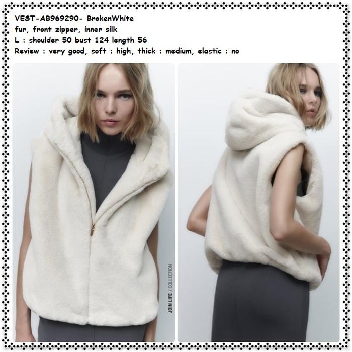 AB969290 Hoodie Vest Bulu Fur Jacket Jaket Wanita Korea Import Putih
