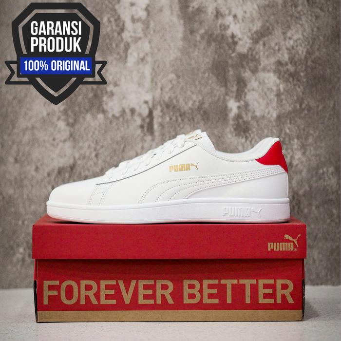 PUMA SMASH V2 LEATHER WHITE RED [365215-17] ORIGINAL