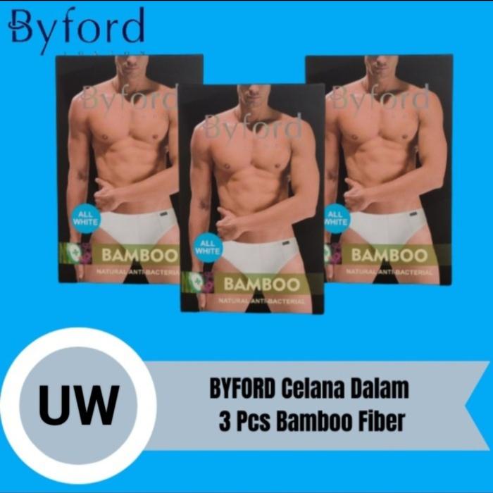 Celana Dalam BYFORD Putih 3 Pcs All White Bamboo Fiber Anti Bakteria-S