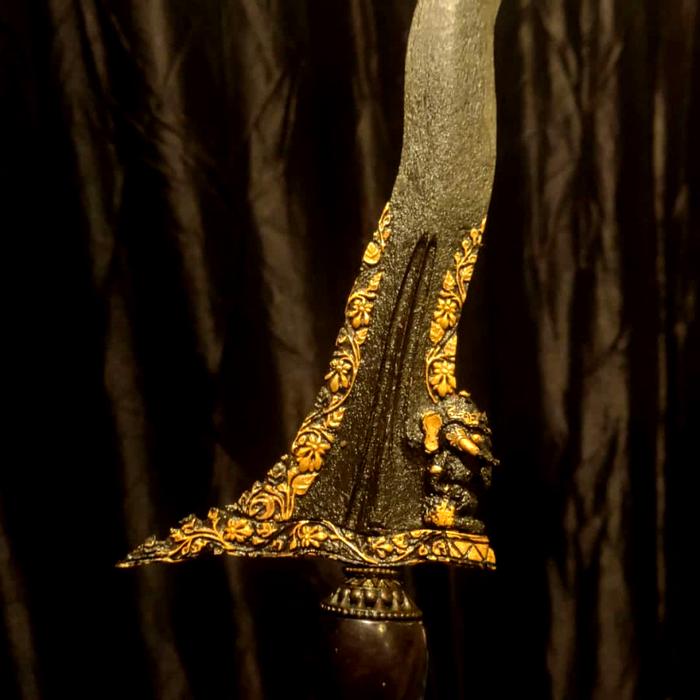 Keris Ganesha Luk 7 Kinatah Emas Pamor Kelengan Majapahit Tua