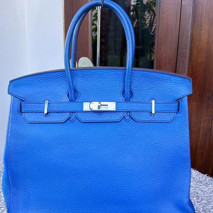 SECOND - TAS BRANDED - H*RMES - KULIT ASLI - BIRU -; LIKE NEW