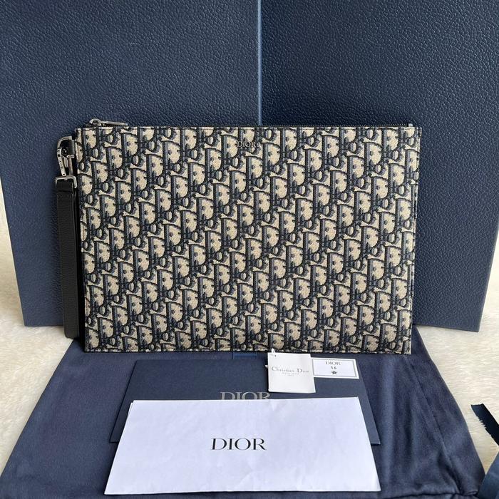 Size Large Dior Oblique Jcquard A4 Clutch Authentic Original 100%
