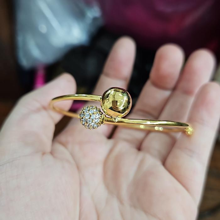 Bangle oval kaku gelang emas asli pentol bola pasir kadar 375 8k muda