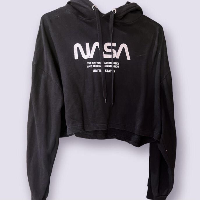 HNM NASA UNITED STATES CROP TOP BLACK HOODIE SWEATER JACKET