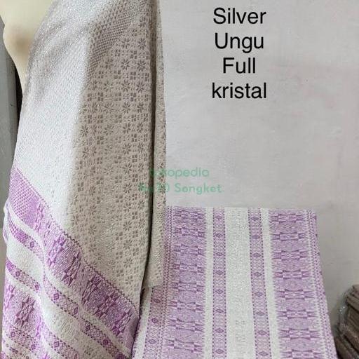 Kain Songket Medan Tumtuman Wanita Silver Ungu Full Kristal