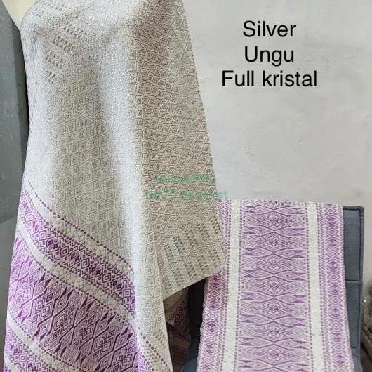 Kain Songket Tumtuman Wanita Silver Ungu Full Kristal