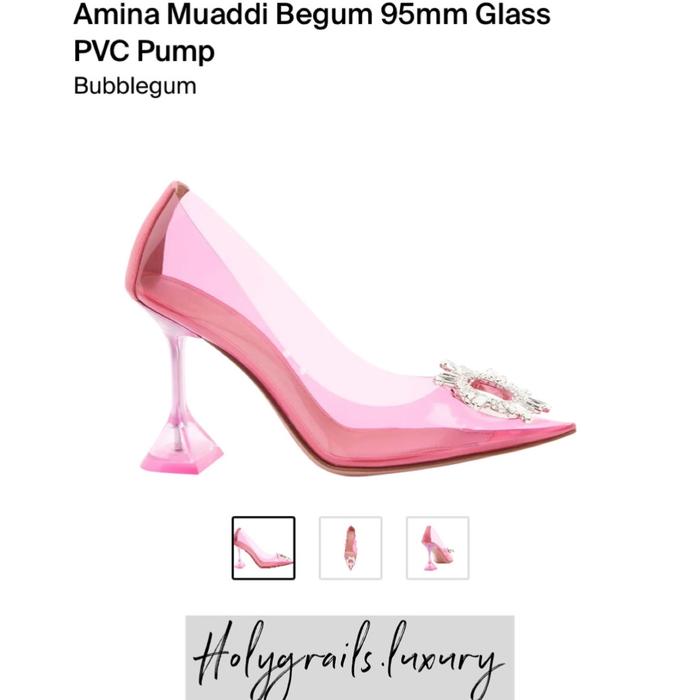 Amina Muaddi Begum 95mm Glass PVC Pump Bubblegum 100% Original