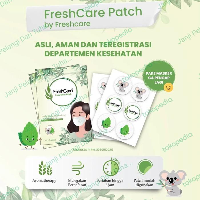 Paket 6 Sachet x 12 Patch FreshCare Eucalyptus Fresh Care Stiker Aroma Masker Minyak Esensial Kayu P