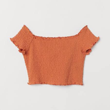 HNM ORANGE MUSTARD SABRINA CROP TOP CUT OFF SHOULDER