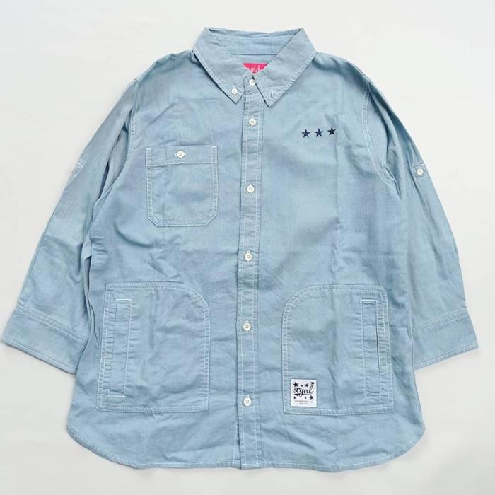 kemeja XGIRL japan chambray coverall shirt chenille logo unisex fuct