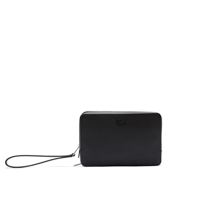 Tas Clutch Pria Lacoste Chantaco Pique Leather Zip Pouch Black