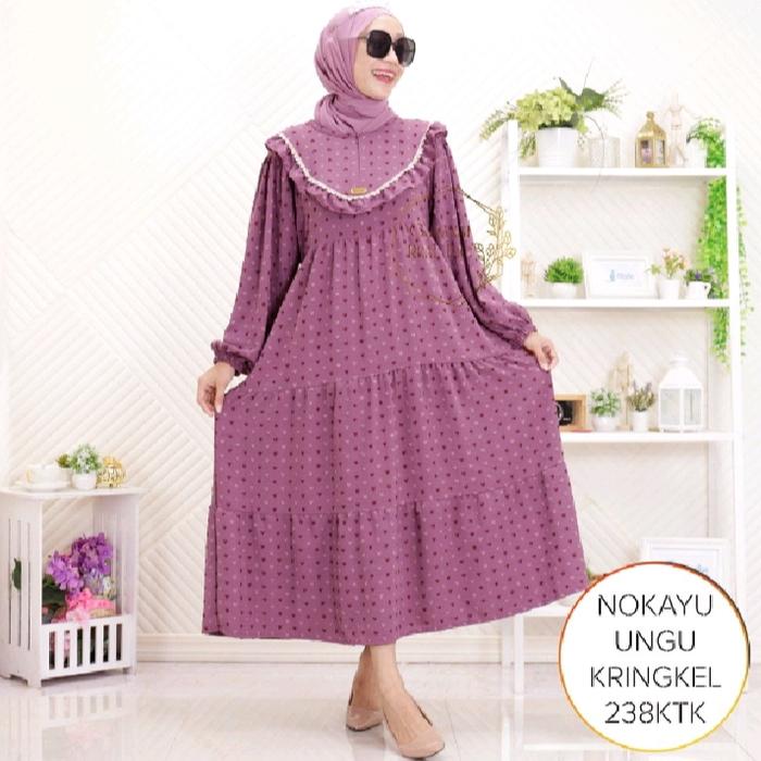 Midi Dress Ruby Crinkle Elegan Ruffel Renda Busui Friendly Susun