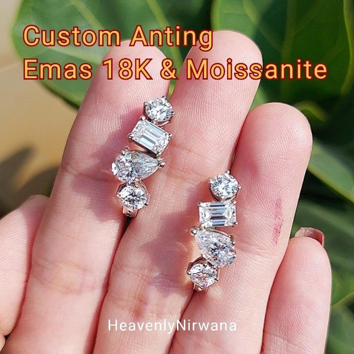 Anting Emas Berlian Moissanite. Premium Quality
