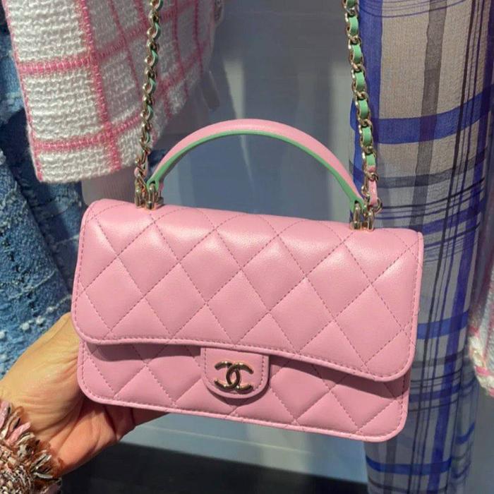 Original - Chanel Classic Mini Rectangle Top Handle Pink GHW