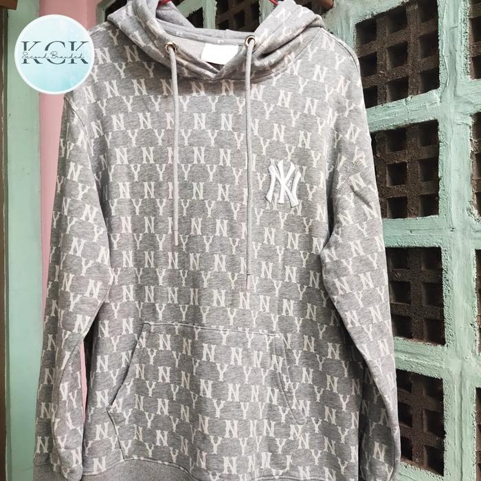 KCK HOODIE MLB NY ABUABU JAKET PRIA GRAY THRIFTING