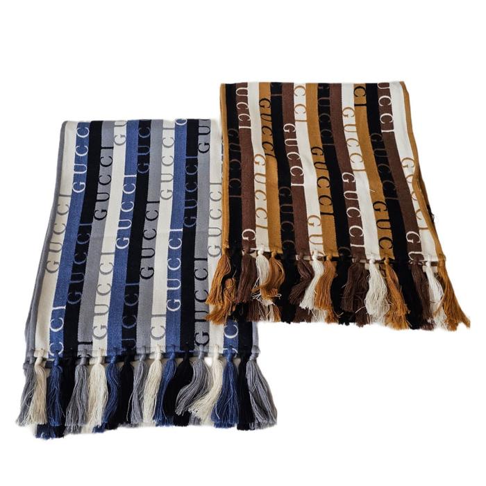 Syal Gucci Shawl Wool Blue and Brown Original