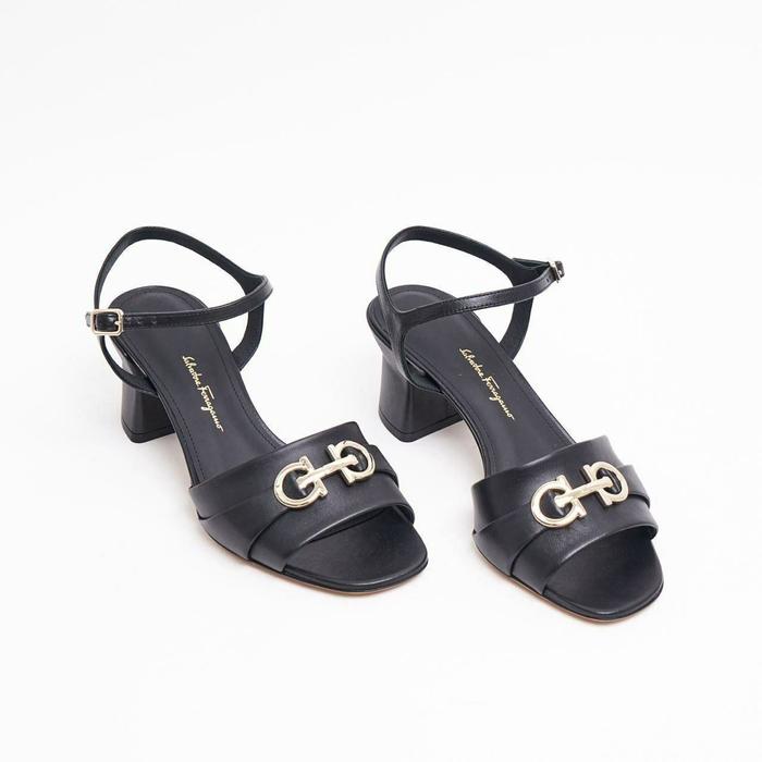 Salvatore Ferragamo Double Gancini 55 Sandal Heels Black