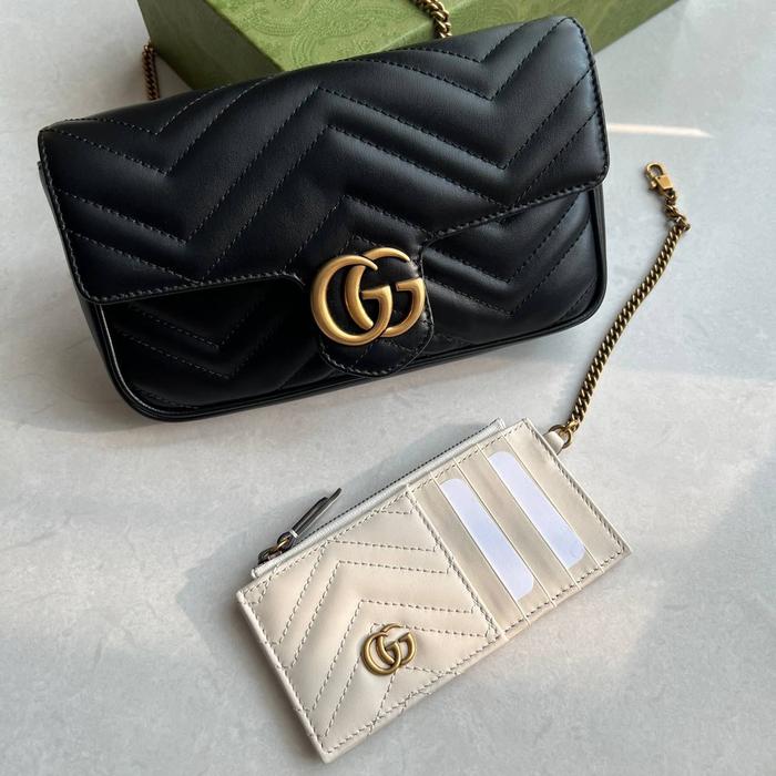GUCCI GG MARMONT MINI WOC BAG BLACK INCLUDE WHITE CARD HOLDER