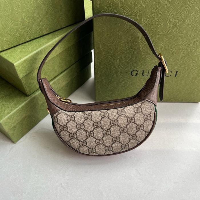 GUCCI GG OPHIDIA CRESCENT SHAPED BAG BEIGE / EBONY / BROWN