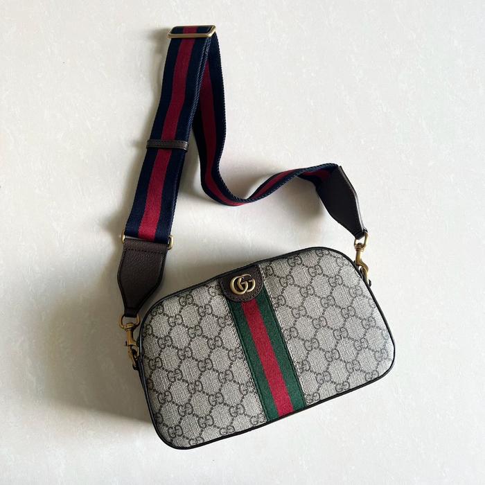 GUCCI GG OPHIDIA SMALL SHOULDER BAG IN BEIGE / EBONY / BROWN