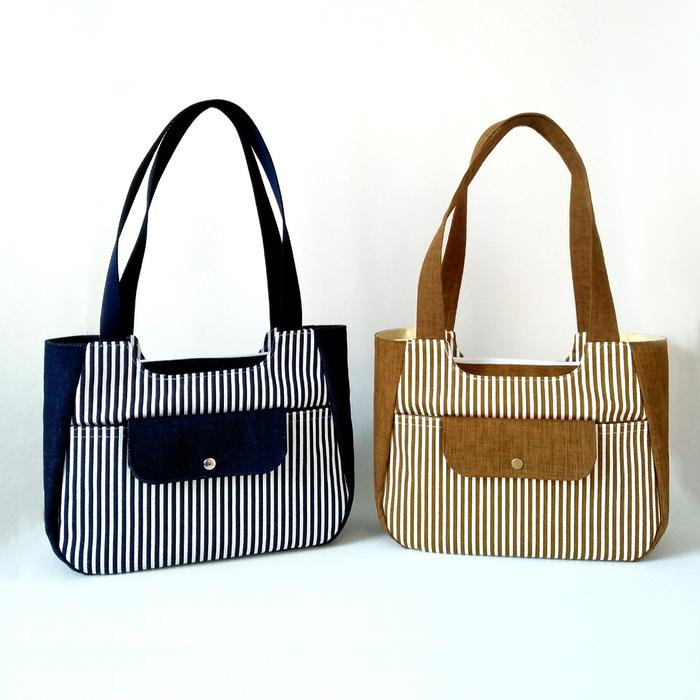 Tote bag kanvas tas tote shoulder bag Ruby bag motif garis