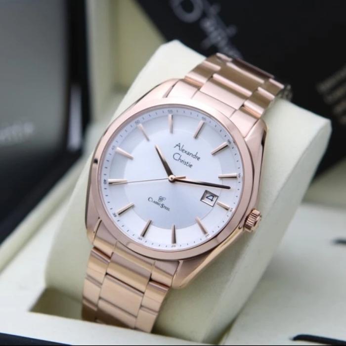 jam tangan pria original ALEXANDRE CHRISTIE AC8648MD ROSEGOLD silver