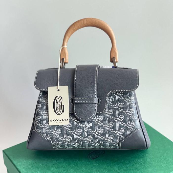 Original - Goyard Saigon Mini Souple Grey Top Handle Sling Bag