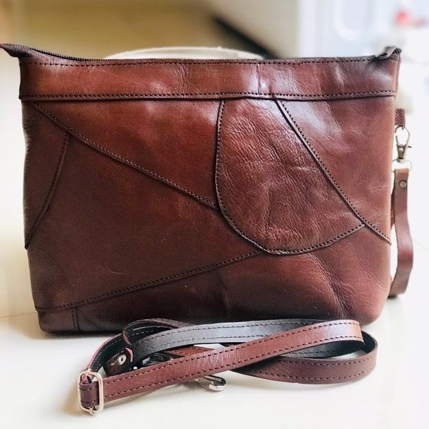 Tas kulit slempang perca kotak kulit nabati