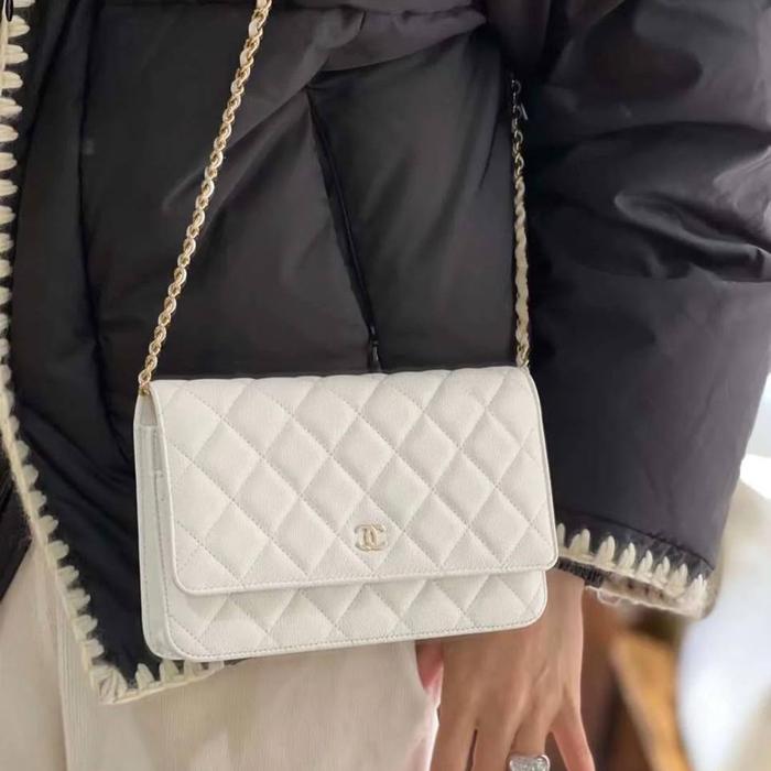 Original - Chanel Classic WOC White Caviar GHW wallet on chain