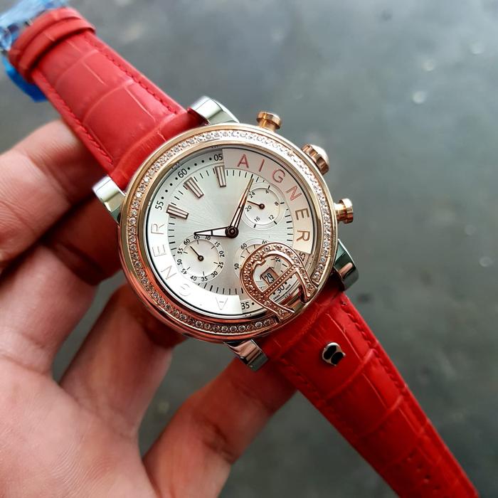 Jam Tangan Wanita Aigner Bari DonnaA37200 Strap Leather Red/Blue/Brown