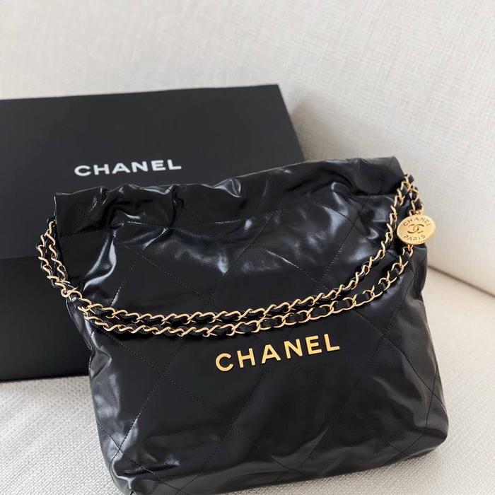 Original - Chanel 22 Small Tote Bag Black GHW C22 Chanel22