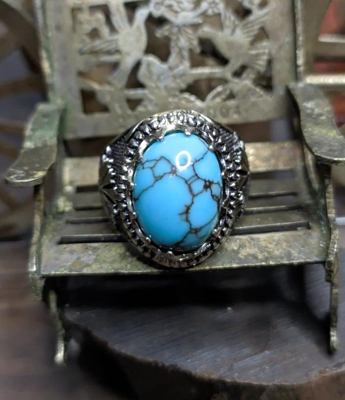 Natural Pirus Mesir Biru Jenong Urat Merah Ring Alpaka