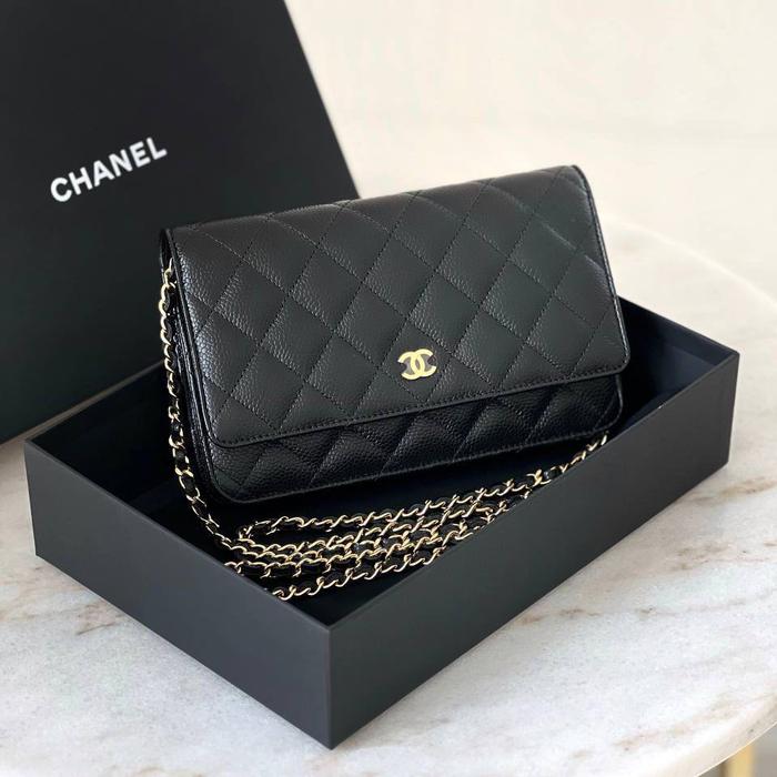 Original - Chanel Classic WOC Black Caviar GHW Wallet on chain chip
