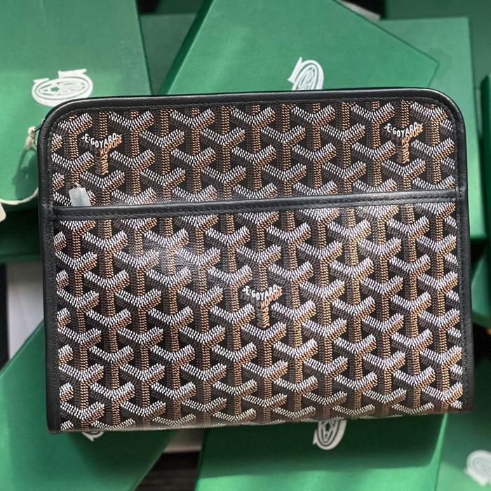 Original - Goyard Jouvence MM Clutch Pochette Pouch Black & Black Tan
